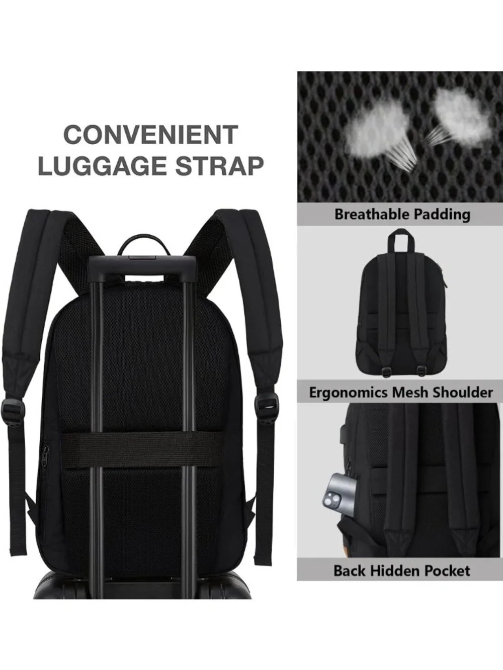 Anti-Theft Travel Backpack with USB Charging, Water-Resistant, Large College Bag